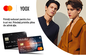 Plăteşte pe YOOX cu cardul Mastercard de la FinComBank şi garantat primeşti reduceri! Plăteşte pe YOOX cu cardul Mastercard de la FinComBank şi garantat primeşti reduceri!